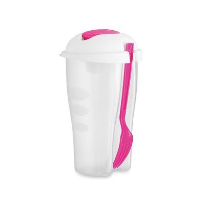 Ensaladera plastico con tenedor 750ml. Fucsia