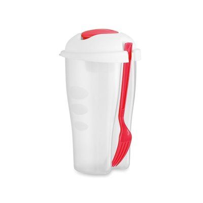 Ensaladera plastico con tenedor 750ml. Rojo