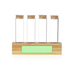 Especiero bambú con 4 tarros de cristal | Centrado en el frontal | 100 x 25