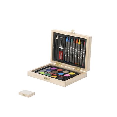 Estuche de madera con acuarelas y ceras