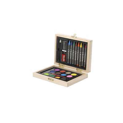 Estuche de madera con acuarelas y ceras