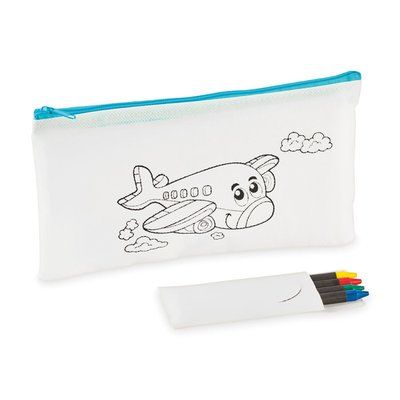 Estuche infantil coloreable con 4 lápices Azul Bebé