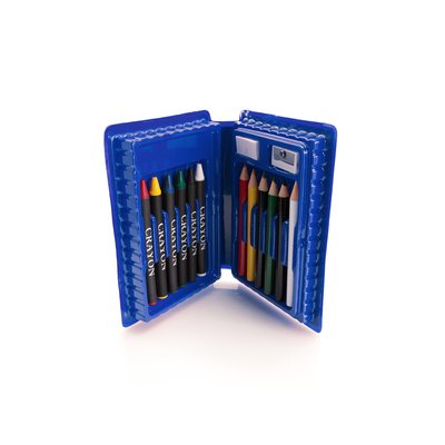 Estuche con lápices, ceras, sacapuntas y goma de borrar Azul