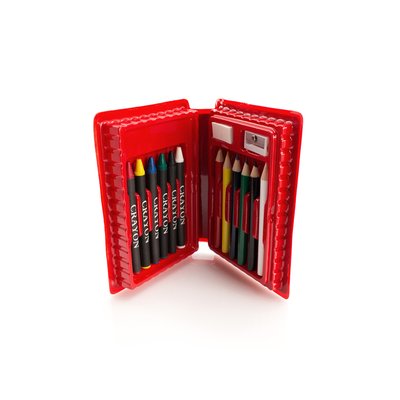 Estuche con lápices, ceras, sacapuntas y goma de borrar Roj
