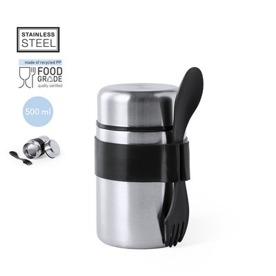 Fiambrera Acero Inox 500ml con Utensilio 3 en 1