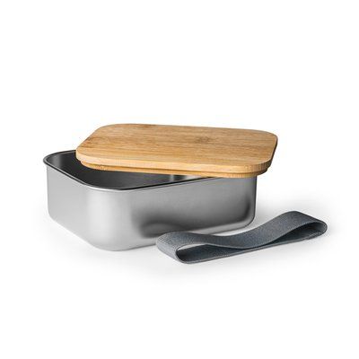 Fiambrera de acero y tapa de bambú Plata