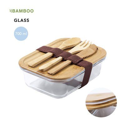 Fiambrera Cristal/Bambú con Cubiertos