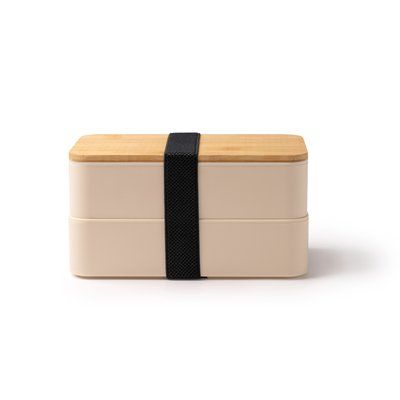 Fiambrera con tapa de bambú y cubiertos Beige Talla Única Adulto