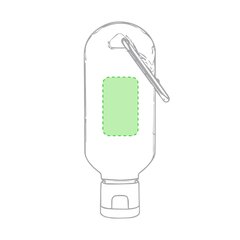 Gel hidroalcohólico de 30 ml con práctico mosquetón | Centrado en el cuerpo del envase | 18 x 30