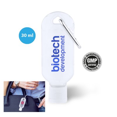 Gel hidroalcohólico de 30 ml con práctico mosquetón