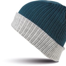Gorro trenzado con dobladillo Teal / Grey