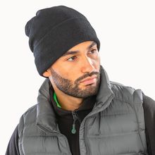 Gorro ligero cortavientos con polar y borde doblado Black