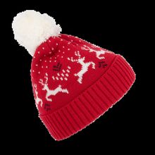 Gorro de punto con renos Navidad Cherry Red / Natural