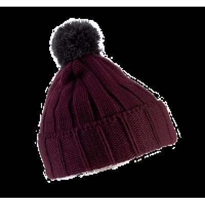 Gorro con pompón y dobladillo Burgundy / Dark Grey