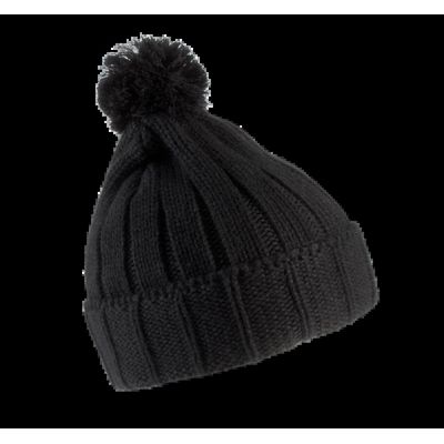 Gorro con pompón y dobladillo Black