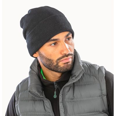 Gorro ligero cortavientos con polar y borde doblado Black