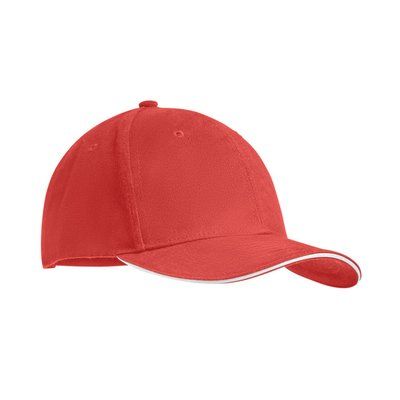 Gorra algodón grueso de 6 paneles con cierre de hebilla metal Blanco/rojo