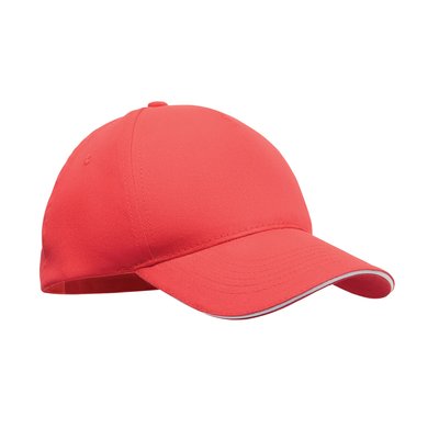 Gorra béisbol 5 paneles algodón Blanco/Rojo