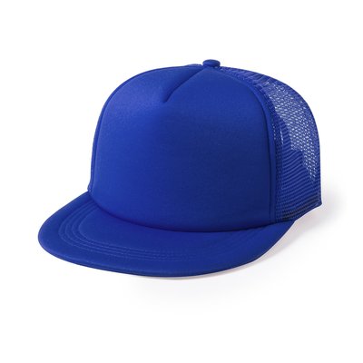 Gorra de rejilla 5 paneles con visera plana Azul