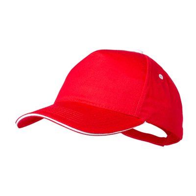 Gorra sandwich algodón peinado 5 paneles con cierre de velcro Roj