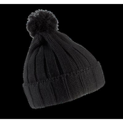 Gorro con pompón y dobladillo Black