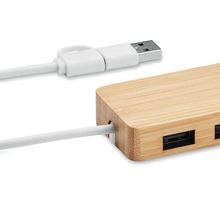 Hub 3 Puertos Bambú Cable 20cm Madera