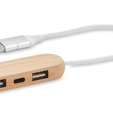 Hub USB Bambú 3 Puertos 24cm Cable Madera