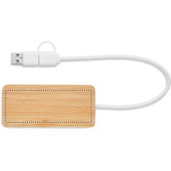 Hub 3 Puertos Bambú Cable 20cm | Superior | 80 x 30