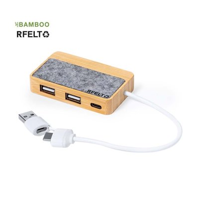 Hub 2 USB y Tipo C en Bambú/Fieltro