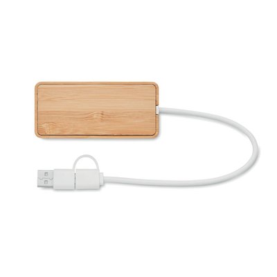 Hub 3 Puertos Bambú Cable 20cm