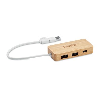 Hub 3 Puertos Bambú Cable 20cm
