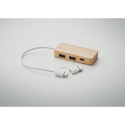 Hub 3 Puertos Bambú Cable 20cm