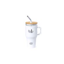 Jarra Vaso 1,1L Cristal con Tapa Bambú y Pajita Inox Bla