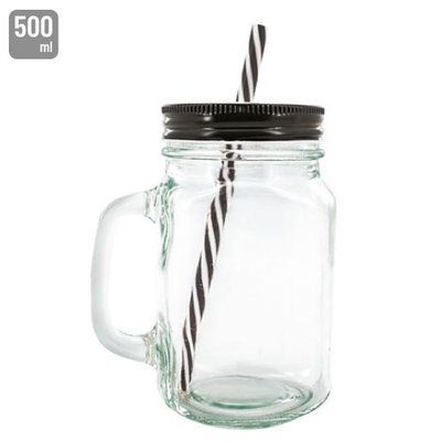 Jarra 500ml Tapa Colorida Metal y Pajita NE