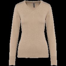 Jersey de punto cuello de pico para mujer Beige Heather Xs