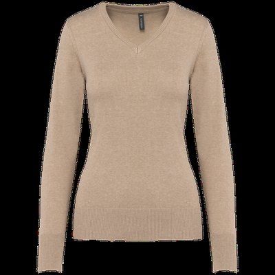 Jersey de punto cuello de pico para mujer Beige Heather S