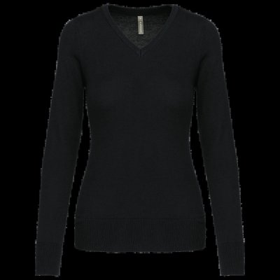 Jersey de punto cuello de pico para mujer Black 3Xl