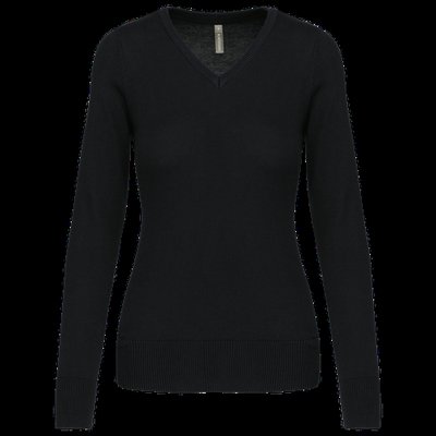 Jersey de punto cuello de pico para mujer Black L