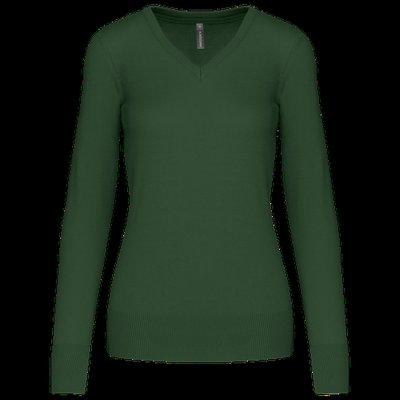Jersey de punto cuello de pico para mujer Forest Green L