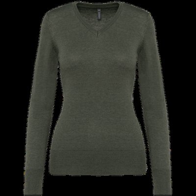 Jersey de punto cuello de pico para mujer Green Marble Heather 3XL