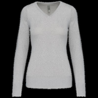 Jersey de punto cuello de pico para mujer Grey Melange 3Xl