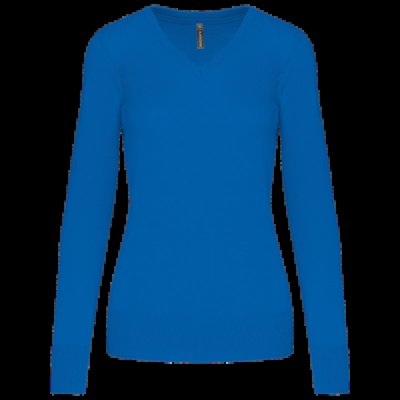 Jersey de punto cuello de pico para mujer Light Royal Blue L
