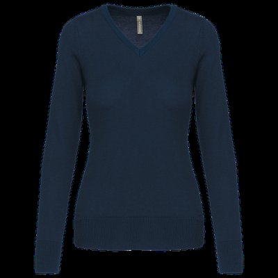 Jersey de punto cuello de pico para mujer Navy Xl