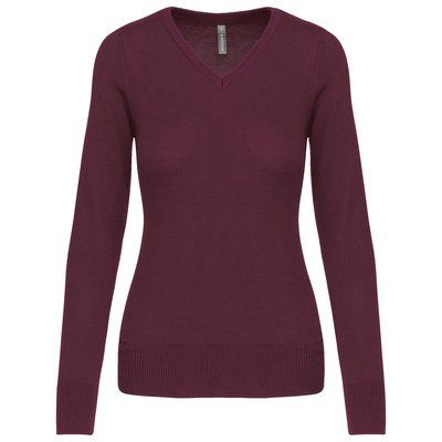 Jersey de punto cuello de pico para mujer Wine L