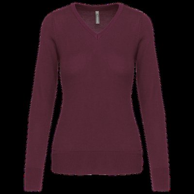 Jersey de punto cuello de pico para mujer Wine Xxl