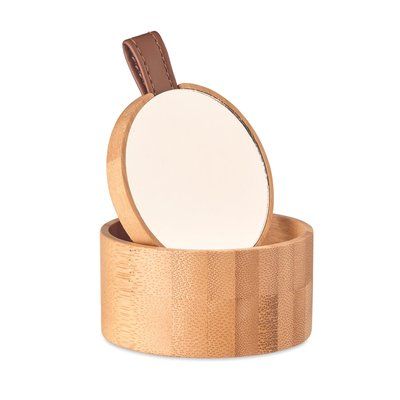 Joyero Bambú Tapa Espejo Extraíble Ø8cm Marrón