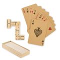 Juego de dominó de madera y cartas recicladas