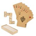 Juego de dominó de madera y cartas recicladas