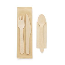 Juego Cubiertos Madera + Servilleta Kraft Natural