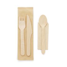 Juego Cubiertos Madera + Servilleta Kraft Natural
